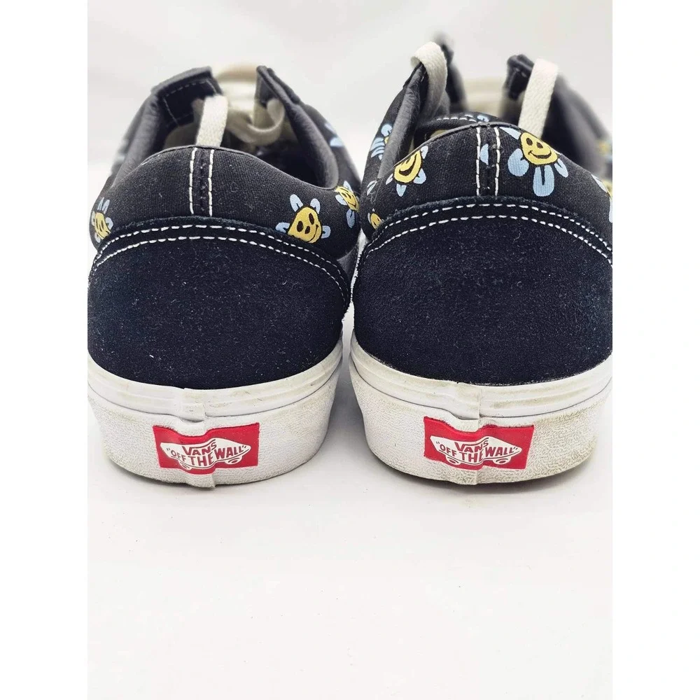 Vans Old Skool Sneakers Men 11.0 Women Black  Smiley Face Daisy Floral Print